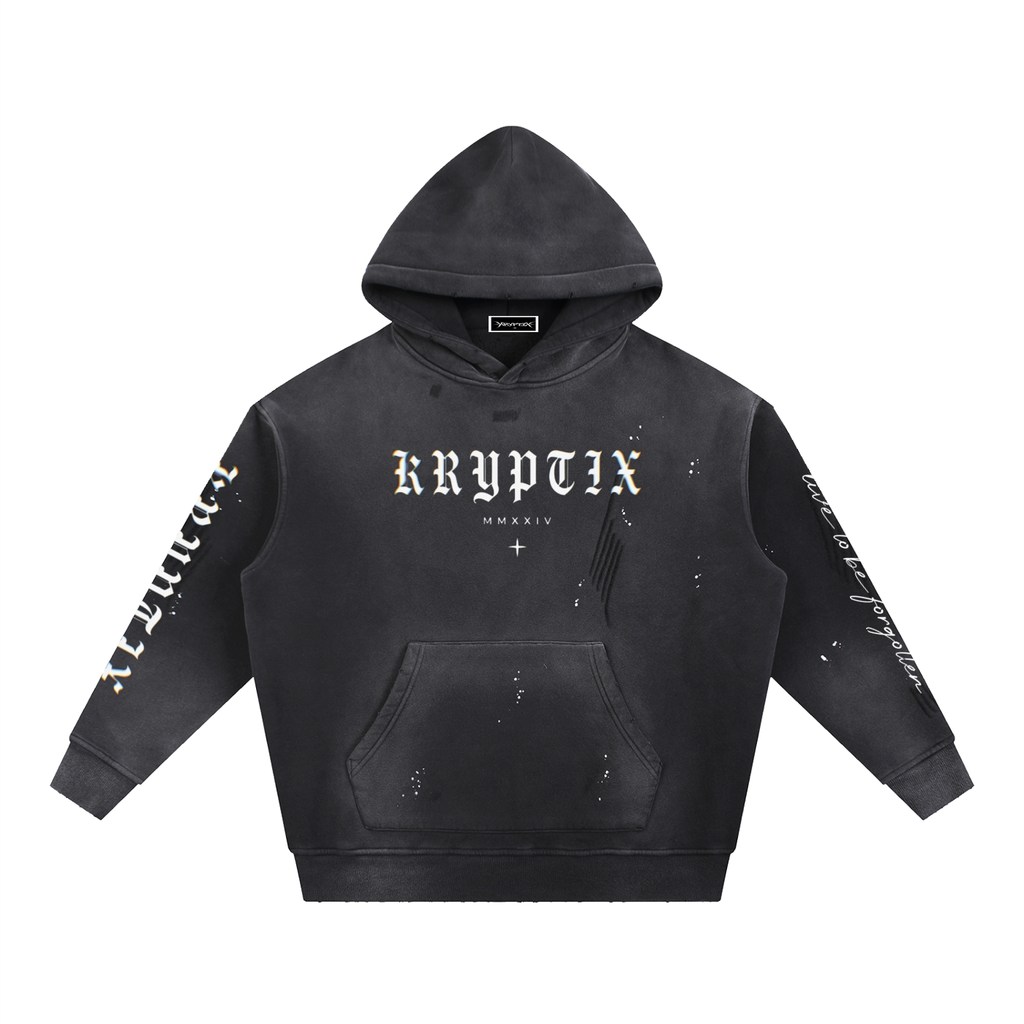 Kryptix-Vintage Washed Frayed Fleece Hoodie