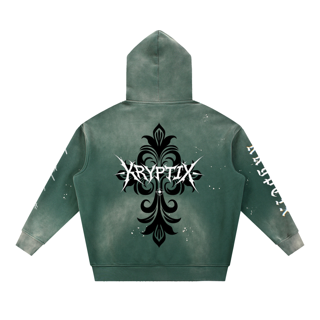 Kryptix-Vintage Washed Frayed Fleece Hoodie