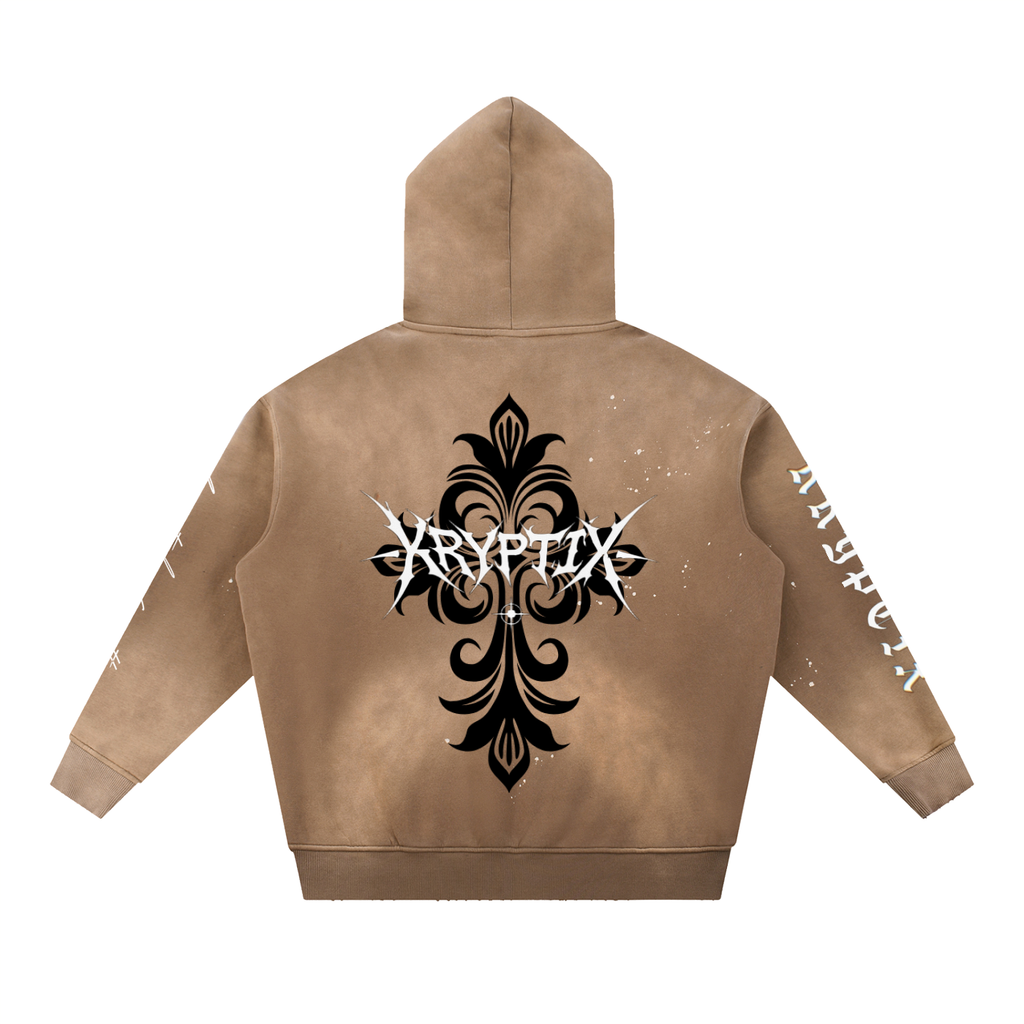 Kryptix-Vintage Washed Frayed Fleece Hoodie