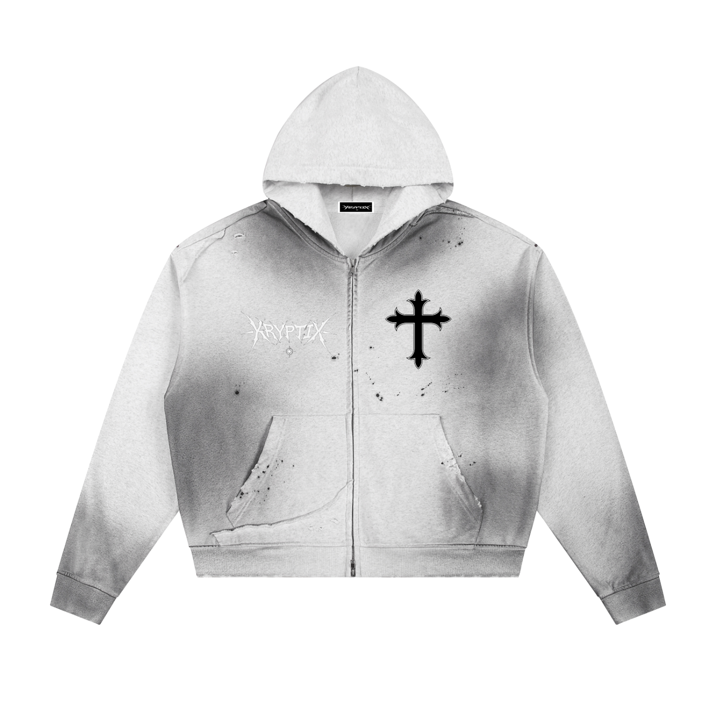 Kryptix-Sun Fade Frayed Raw Edge Fleece Zip Hoodie