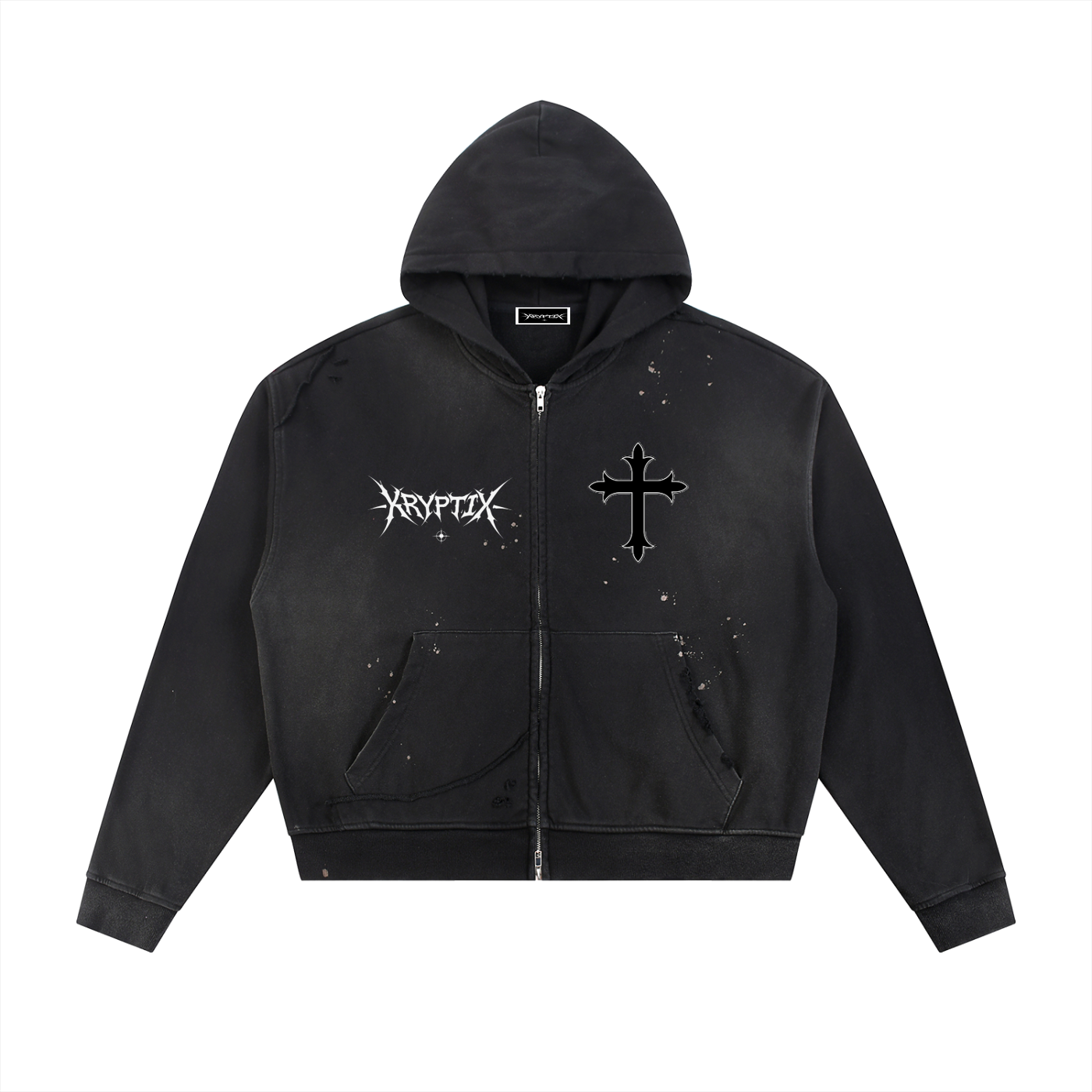 Kryptix-Sun Fade Frayed Raw Edge Fleece Zip Hoodie