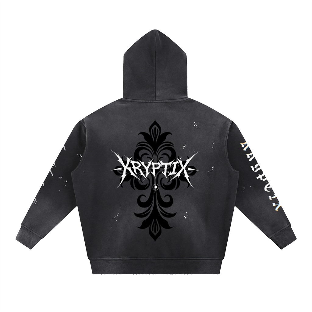 Kryptix-Vintage Washed Frayed Fleece Hoodie