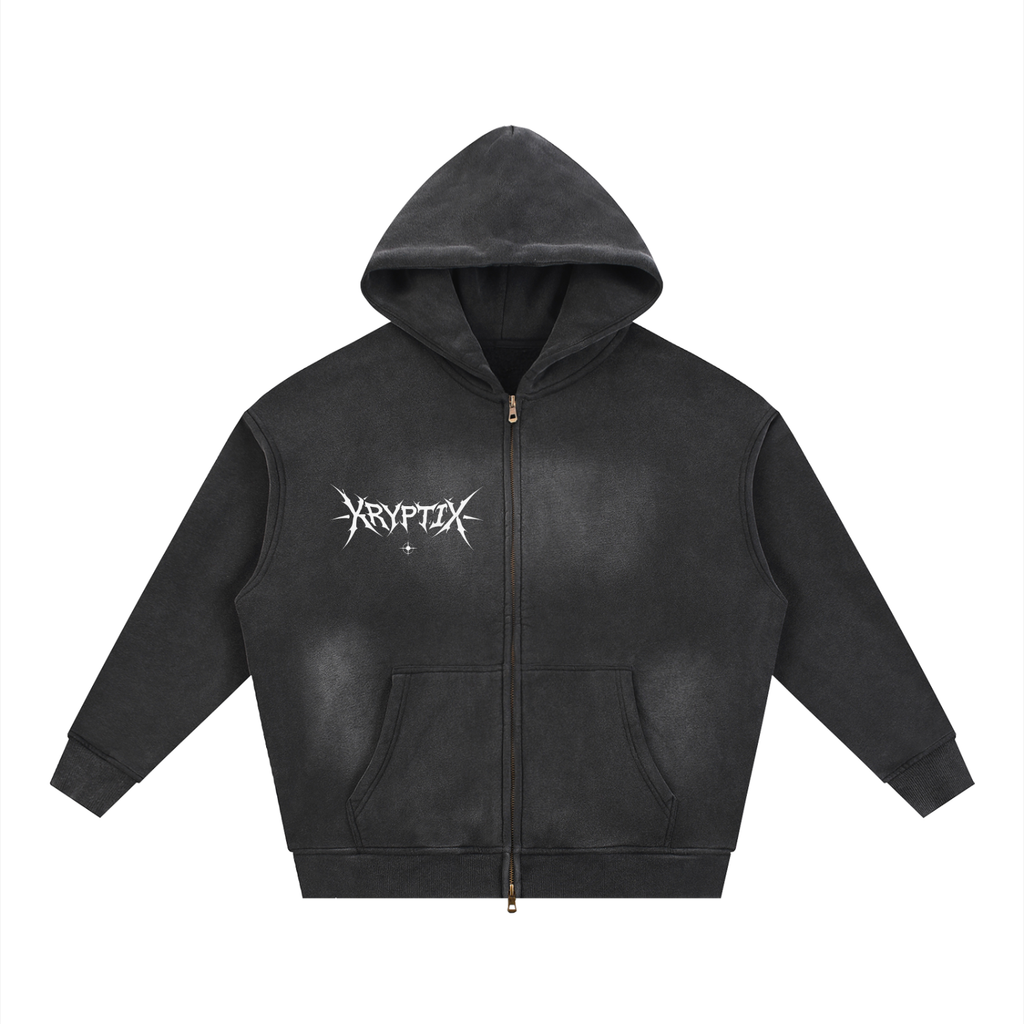 Krpytix-Two-way Zipper Boxy Fleece Hoodie